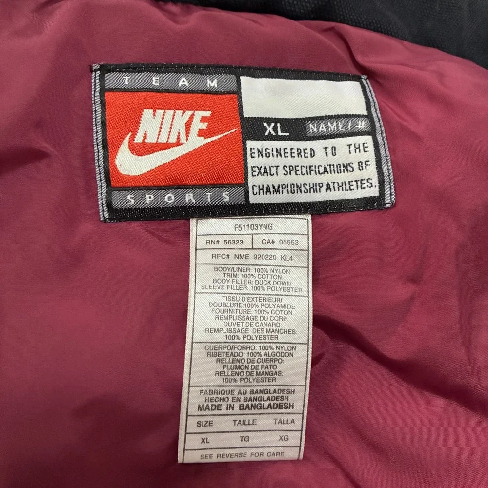 Vtg Nike‎ Florida State University Seminoles Down Puffer Jacket XL Embroidered